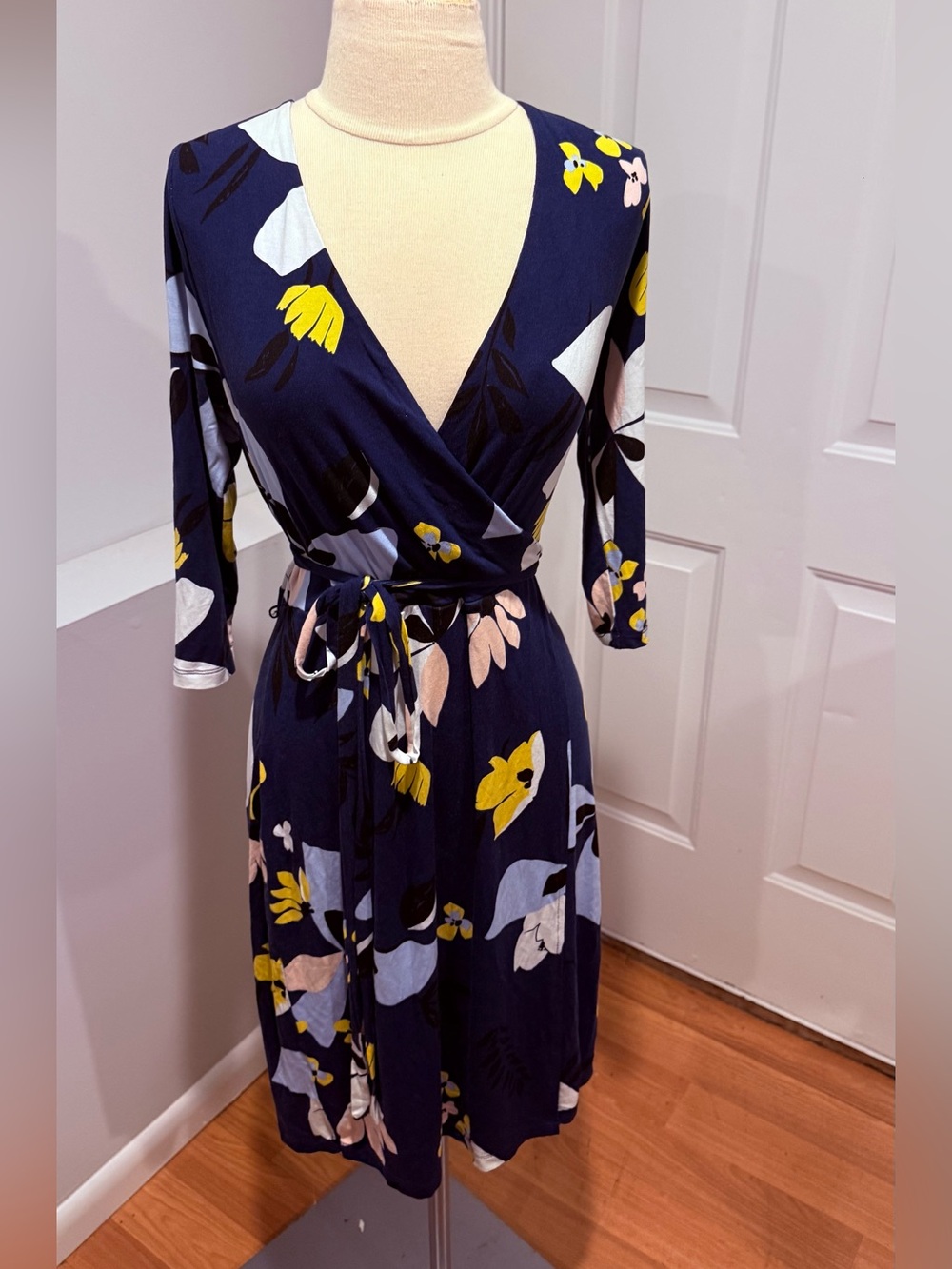 a new day Navy Floral Wrap Midi Dress with Yellow & Blush Accents (49)